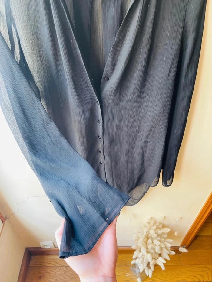 Sublime blouse chemise Zara noir XS fluide neuve à boutonnage décolleté en V - photo numéro 4