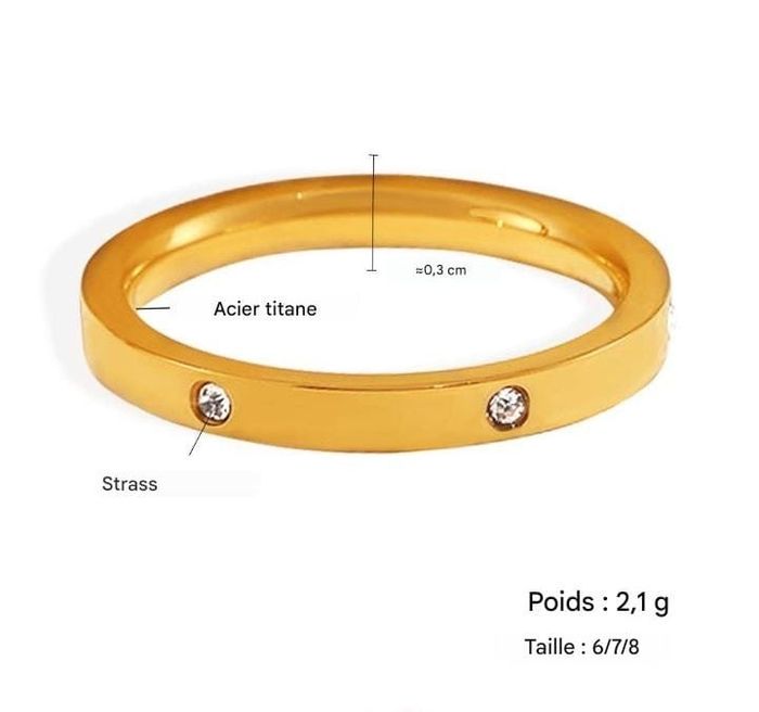 Bague fine dorée strass – Acier titane (Antirouille) - photo numéro 2
