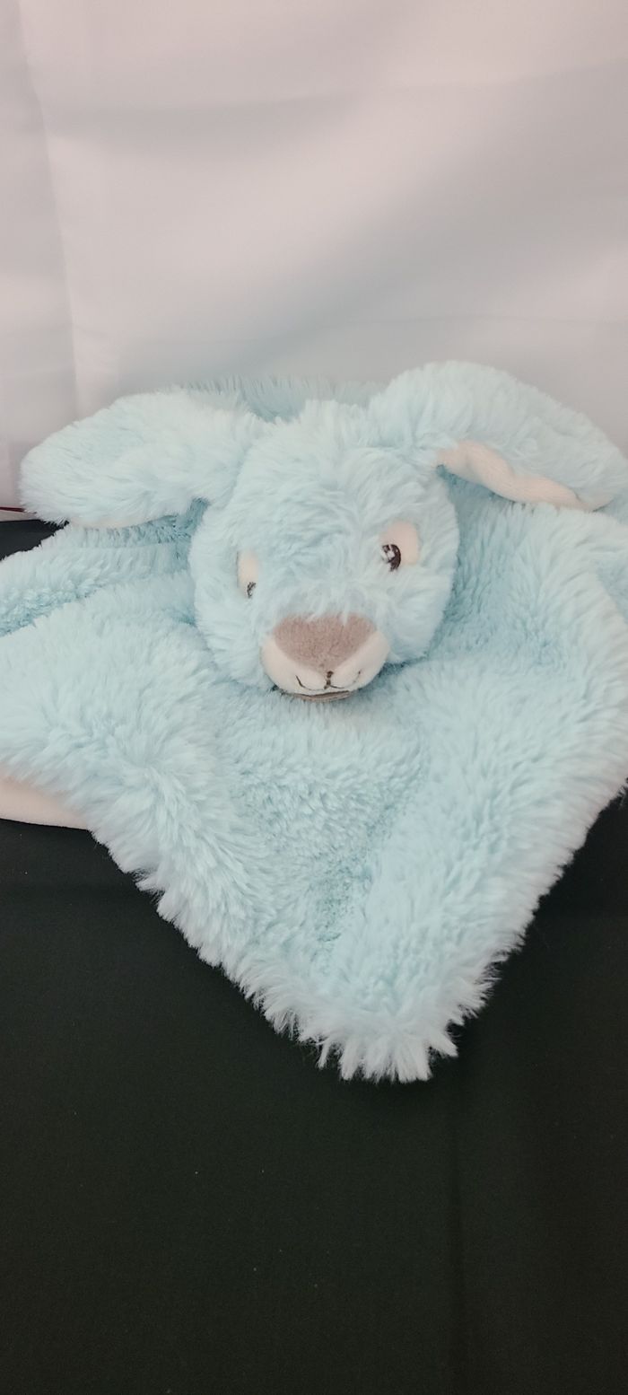 Doudou lapin plat bleu blanc Baby Nat'
