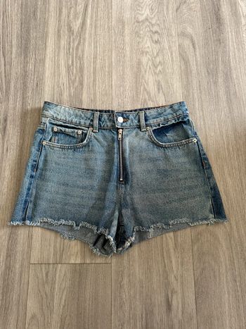 Short en jean denim délavé et franges Vintage T40 L