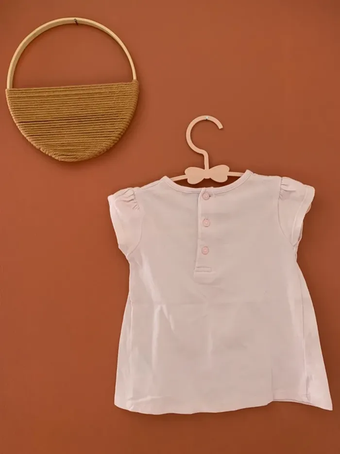 T-shirt fille - 12 mois - blanc à motif - photo numéro 2