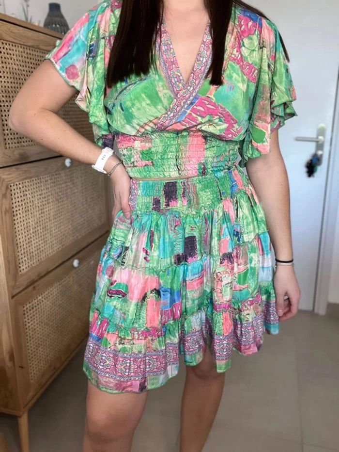 Ensemble d’été jupe + crop top vert