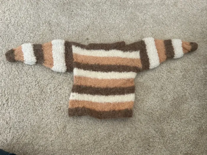 Pull chaud rayé fait main mixte - 6/9 mois - photo numéro 3