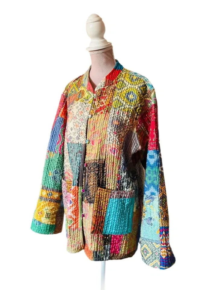 🌿🦋Veste matelassée patchwork ethnique boho multicolore made in India hippie quilted jacket🌷🌿 - photo numéro 9