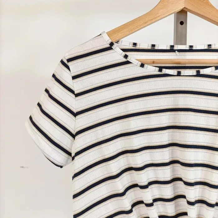 T-shirt blanc à rayures et nœud devant – Taille M A670 - photo numéro 4