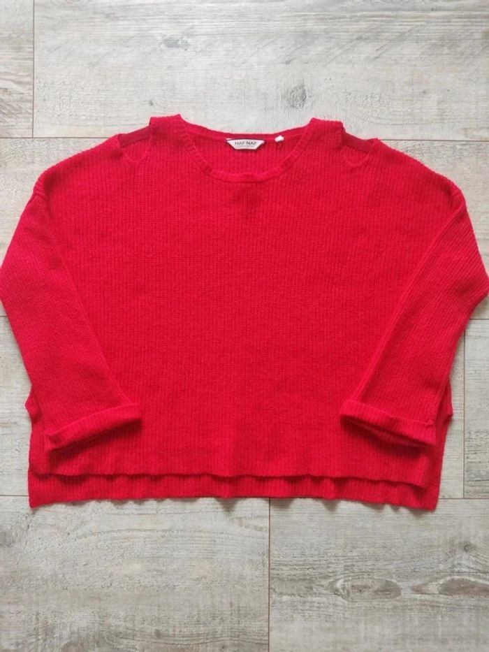 Pull oversize manches longues maille tricot rouge angora laine taille XS / S Naf Naf - photo numéro 6