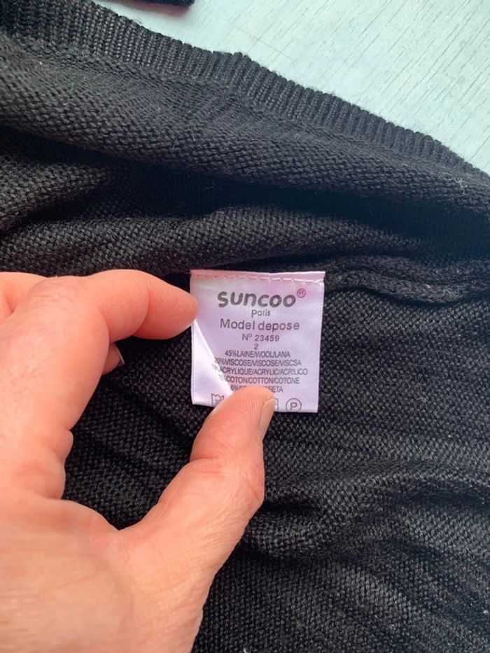 Pull noir et blanc avec franges Suncoo taille 2 - photo numéro 3