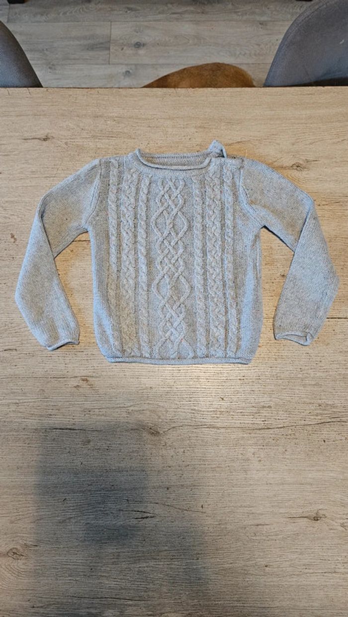 Pull gris clair torsadé à manches longues, H&M L.O.G.G. 4/6ans, nickel