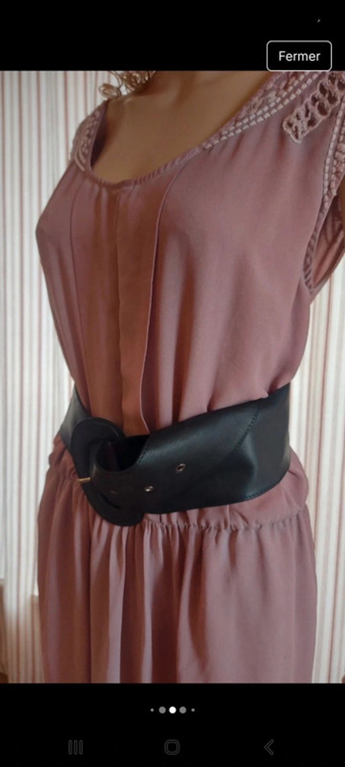 Ceinture large en cuir noir Flora Fleur 80cm - photo numéro 4