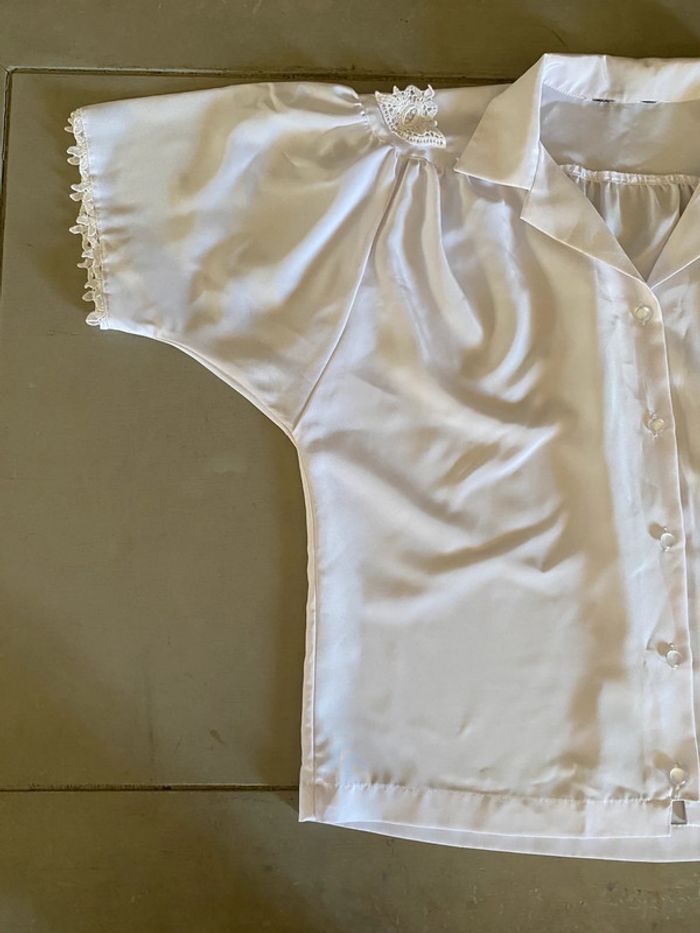 Chemise blanche vintage avec dentelle style broderie taille M - photo numéro 9