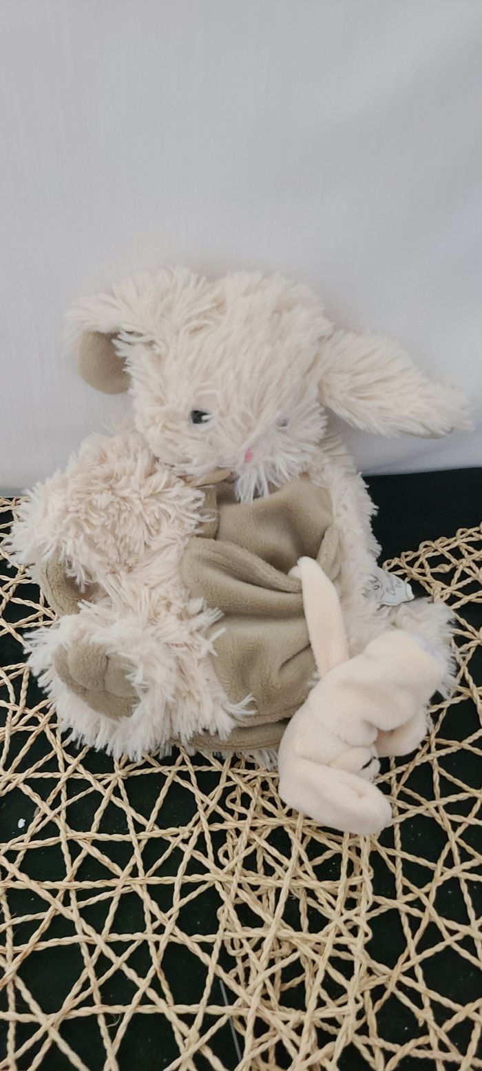 Doudou marionnette lapin écru beige marron avec chien HISTOIRE D'OURS - photo numéro 2