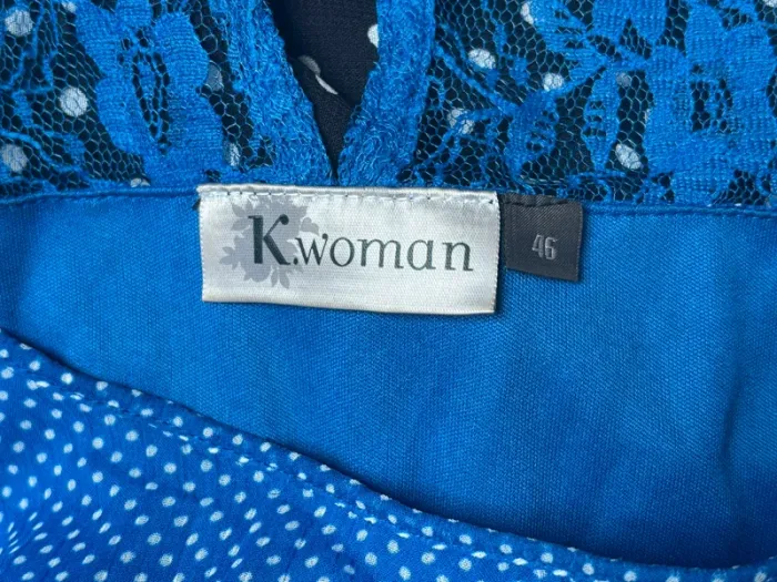 Belle robe mousseline bleue à pois dos dentelle XXXL/46 - photo numéro 9