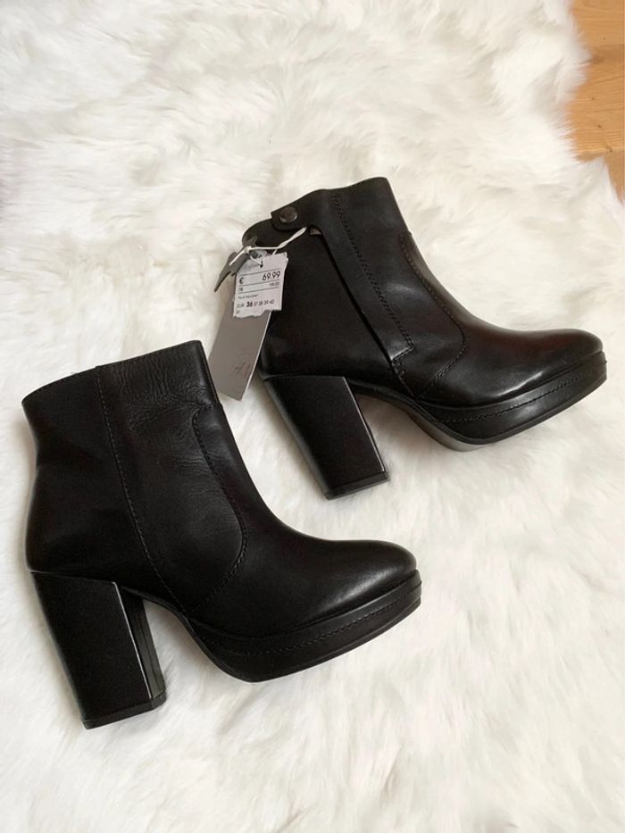 Boots bottine en Cuir Noir neuve avec Étiquette - photo numéro 5