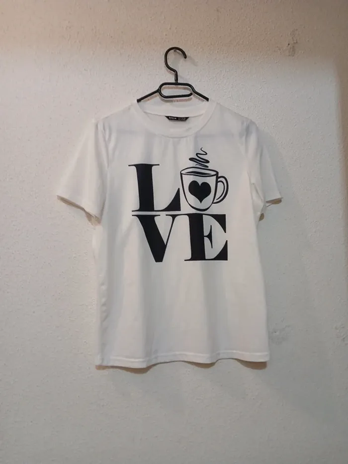 T-shirt femme blanc/noir basic " shein" taille m