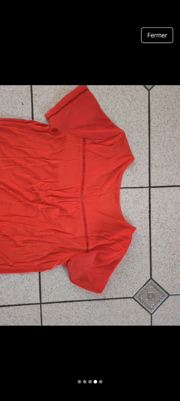 Haut fin neuf camaïeu essentiel S corail orange - photo numéro 4