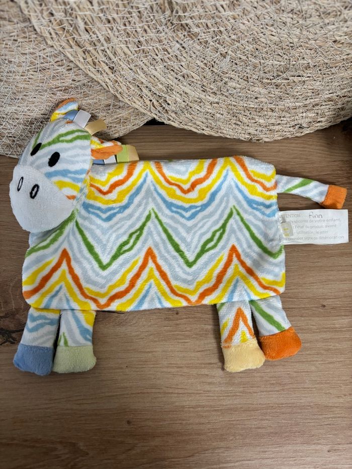 Doudou plat zèbre jaune multicolore la halle brioche - photo numéro 2