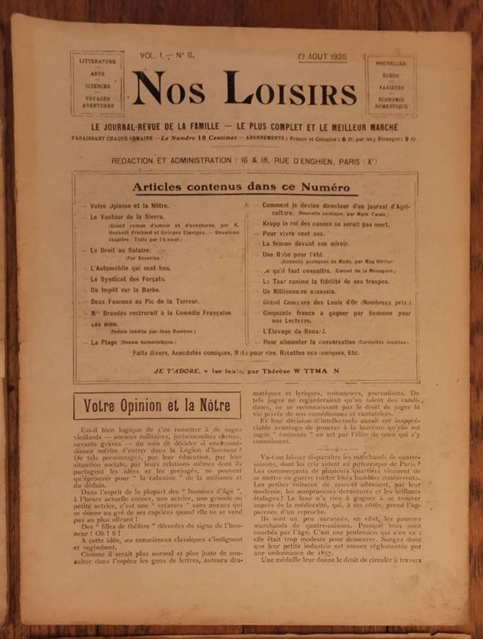 Lot de 4 anciens journaux Nos loisirs 1906 vintage - photo numéro 14