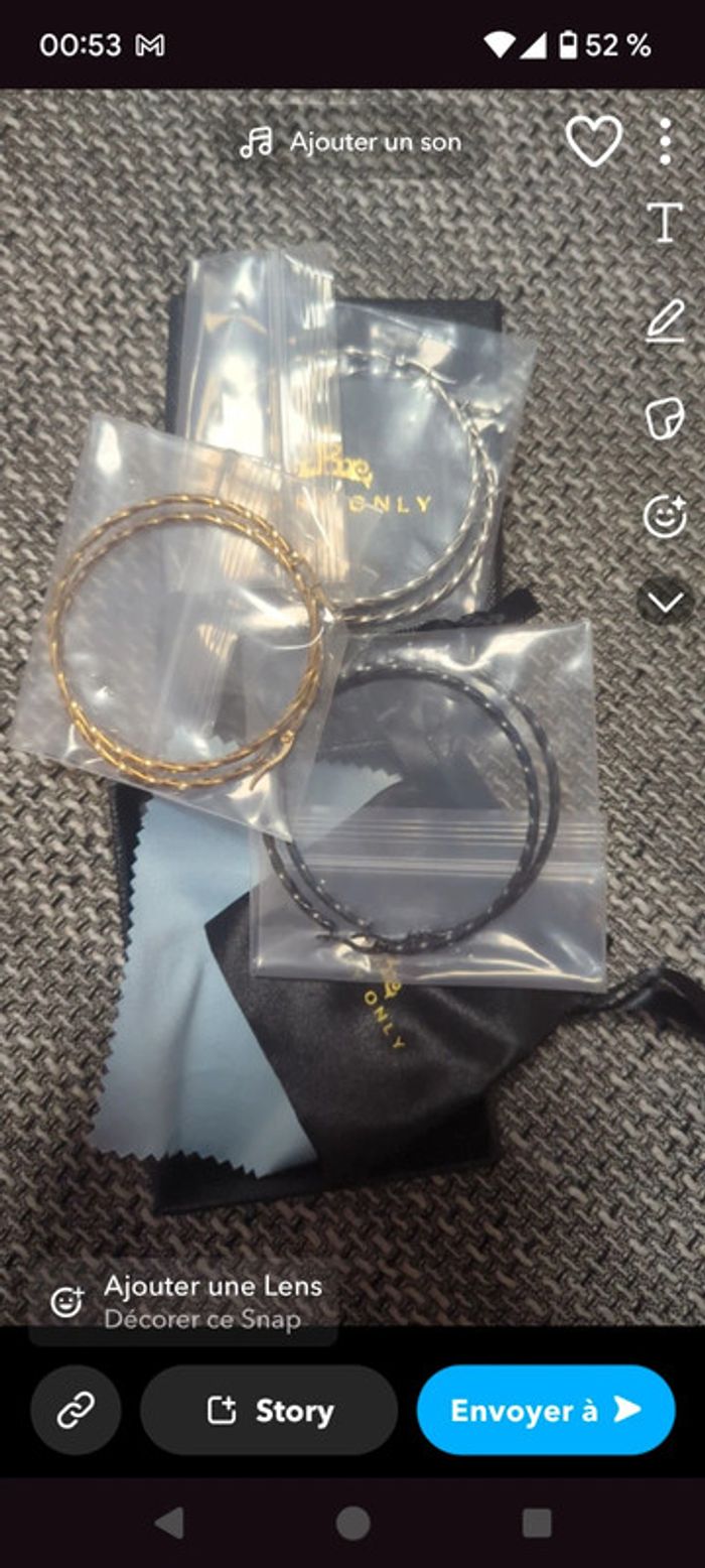 Lots 3paire de créoles torsadé argeté noir doré - photo numéro 2