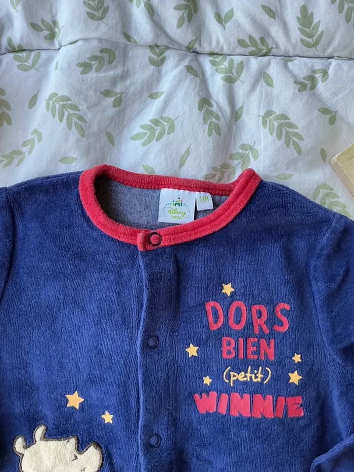 pyjama grenouillère en velours marine disney winnie ouverture devant 12 mois - photo numéro 5