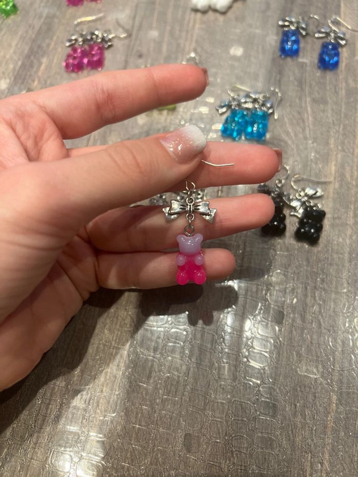 Lot de 12 paires de boucles d’oreilles ourson, fait main - photo numéro 5