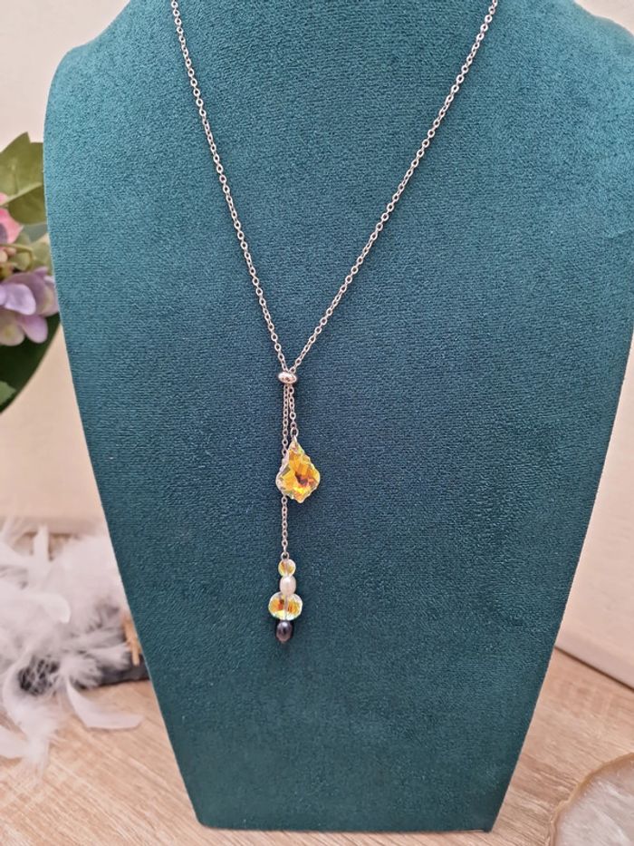 Collier Acier Perles D'eau Douce Cristal - photo numéro 3