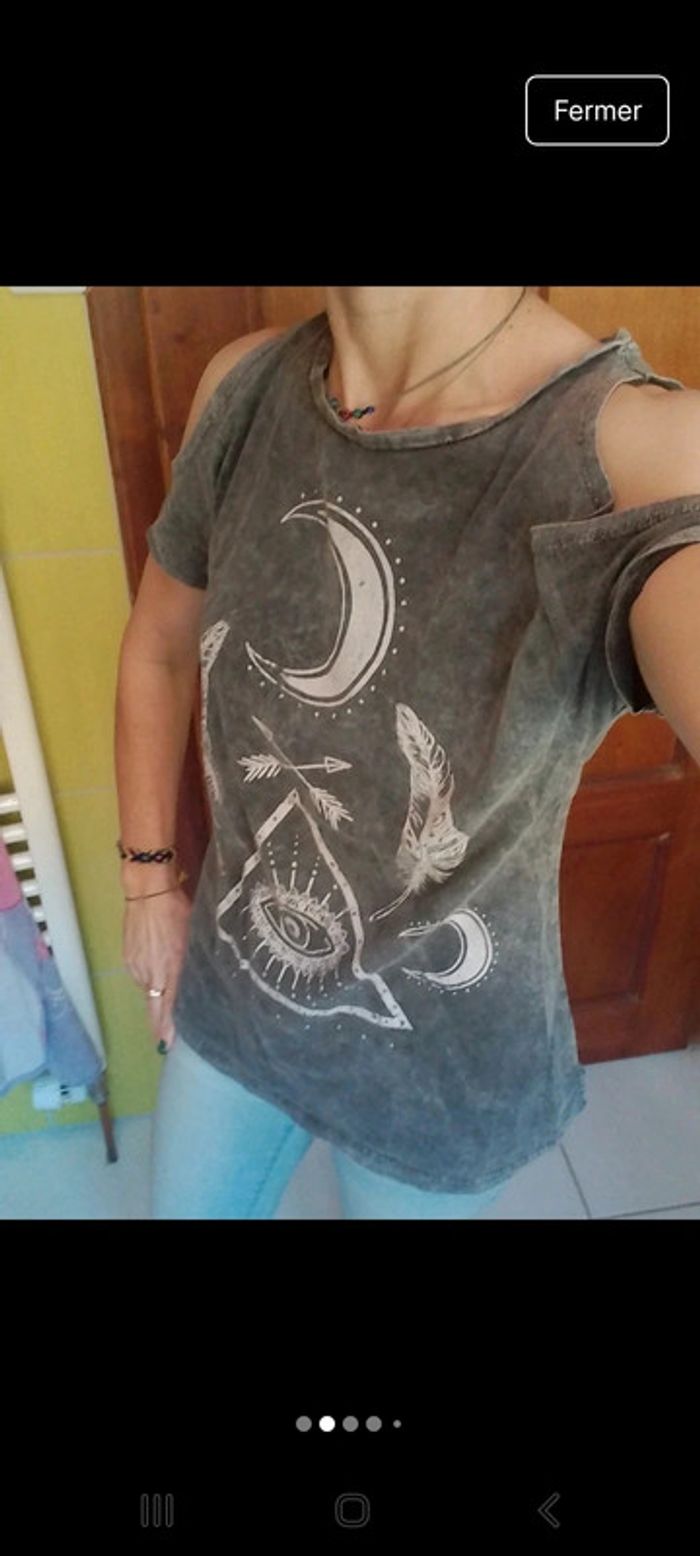 T-shirt femme gris New Look Wika epaulz dénudées - photo numéro 2