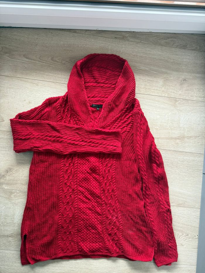 Pull Rouge Torsadé 100% Coton à Col Châle - Jeanne Pierre - Taille S