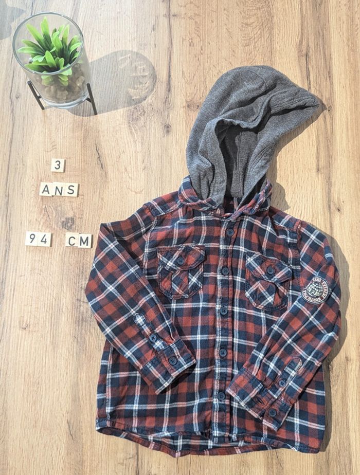 Chemise à carreaux avec capuche - 3 ans