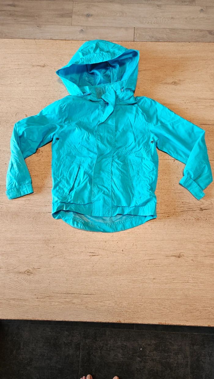 Veste coupe vent imperméable avec capuche, bleu turquoise, U Oxyg, 4/5 ans, nickel - photo numéro 2