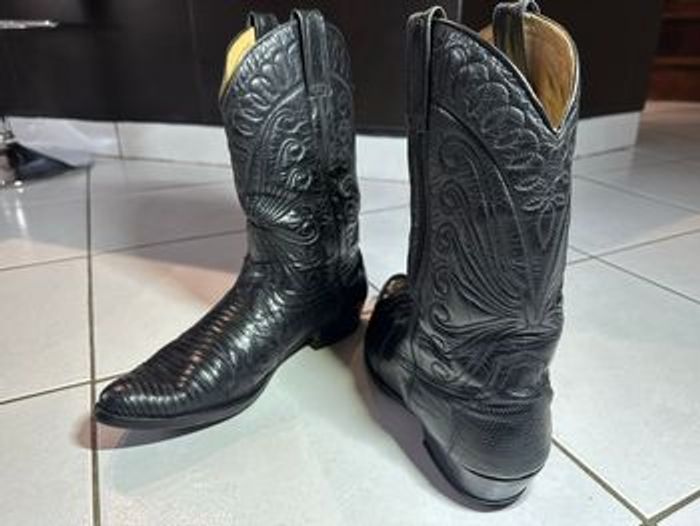 Bottes Cordones Boots noires cuir lézard homme - photo numéro 4