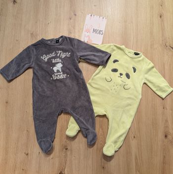 Lot de 2 pyjamas vert et noir, 3 mois, Kiabi