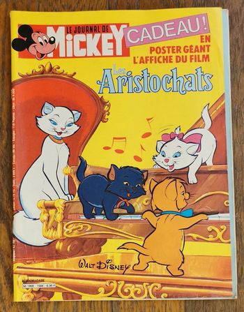 Ancien journal de mickey avec poster géant Les Aristochats 1982 N°1584 vintage