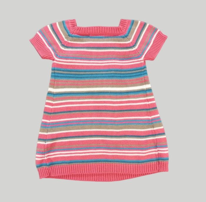 Robe manches courtes tricot rose bleu marron rayures Tape À L'oeil 3 mois 60 cm fille - photo numéro 4