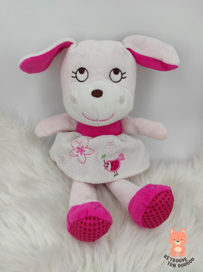 Doudou Chien Blanc Rose Influx