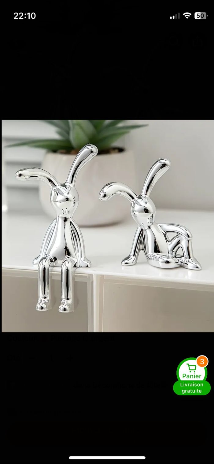 Lot de 2 figurines lapin – Plaquage argenté – Neuf sous emballage