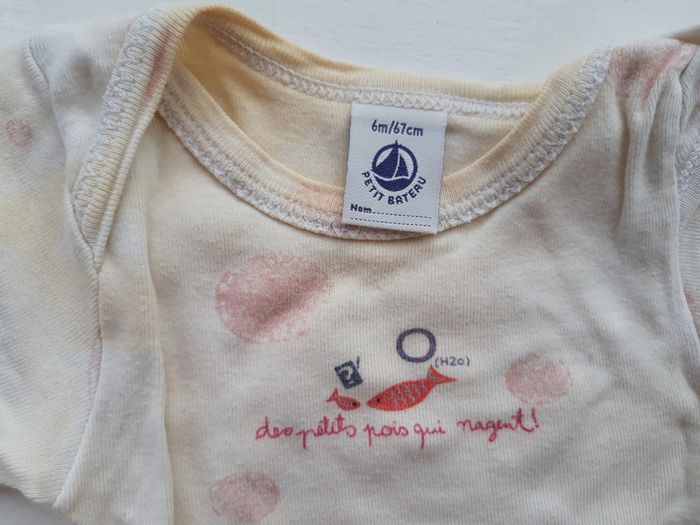 Body Petit Bateau blanc manches longues, avec motifs poisson 6 mois 67 cm - photo numéro 2