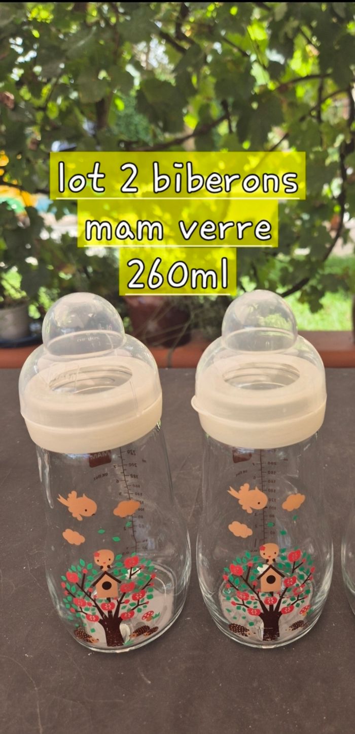 Lot 2 biberons mam verre 260ml