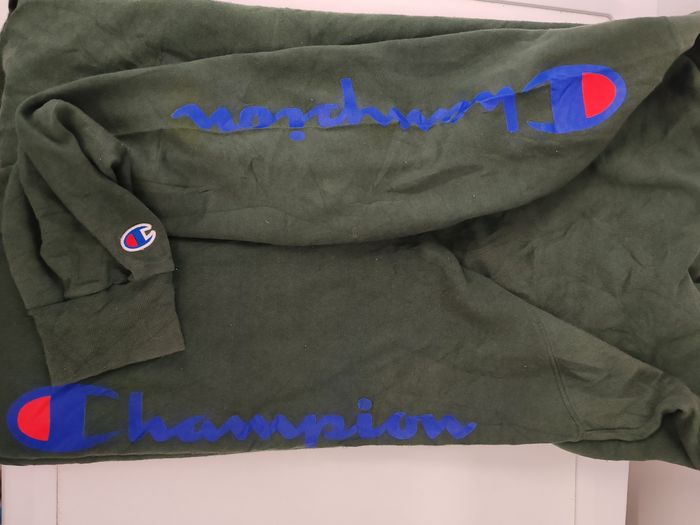 Sweat à capuche Champion, logos floqués+ brodé. Vert, XL. - photo numéro 5
