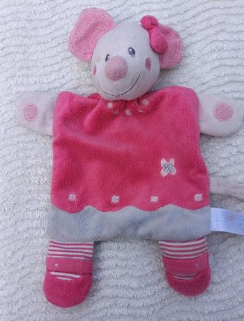 Doudou plat Souris rose et grise - Fleur - Simba