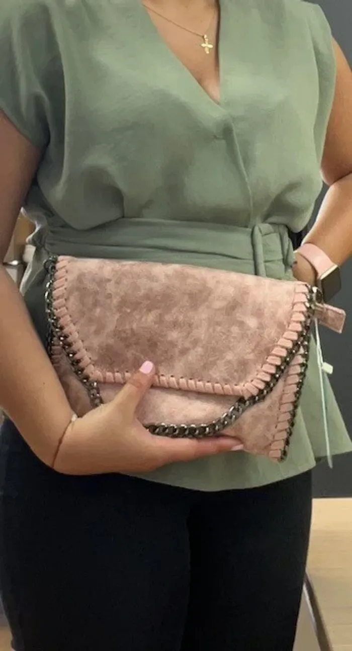 Sac à main bandoulière / pochette rose métallique - photo numéro 2