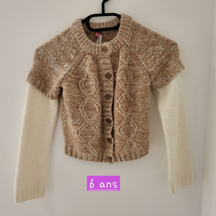 Gilet brun blanc 6 ans fille