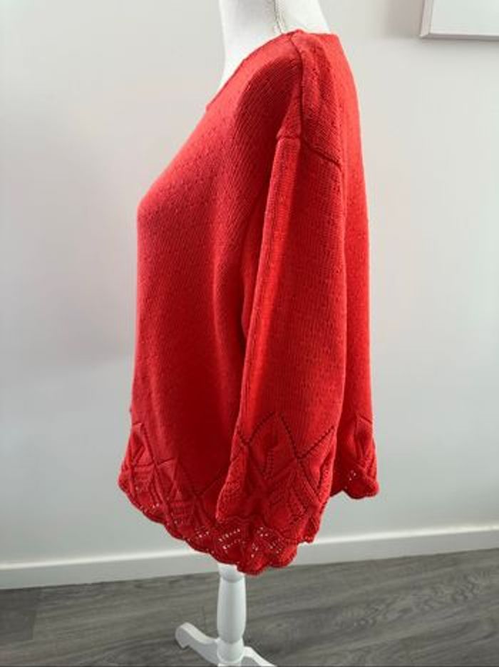 Pull oversize en maille ajourée orange corail Jean Marc Philippe T48 4XL - photo numéro 8