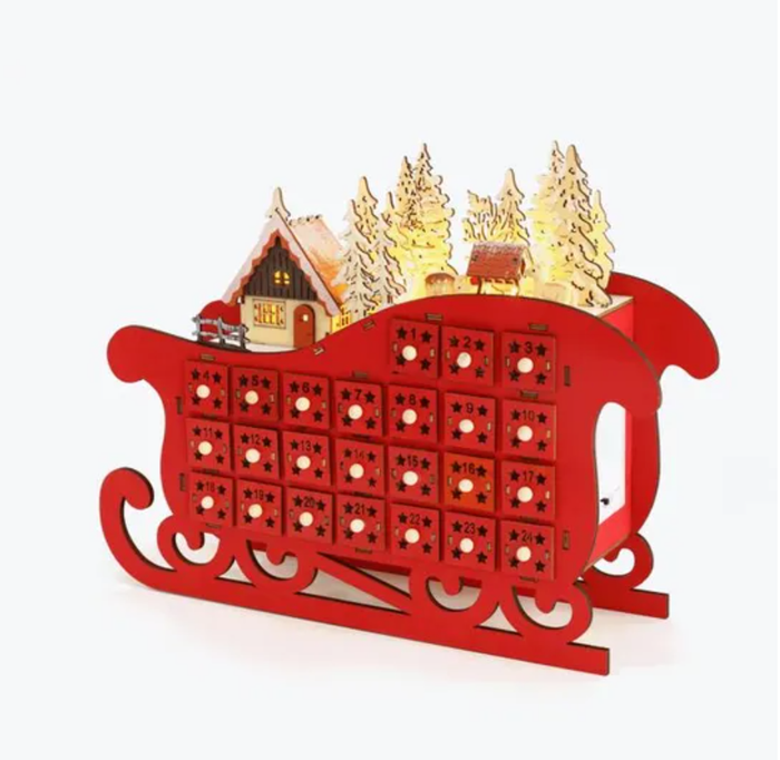 Noël Calendrier de l'avent en bois avec LED et 24 tiroirs NEUF 100% - photo numéro 3