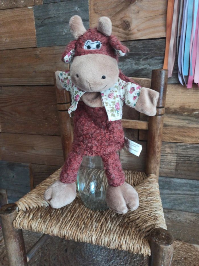 Peluche marionnette vache cocktail Scandinave tbe - photo numéro 2