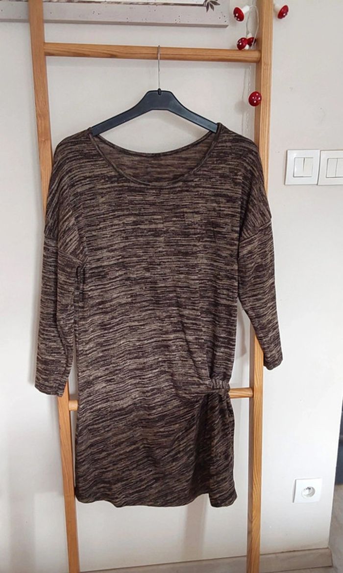 Robe chinée marron et beige noué sur le côté  T 40 - photo numéro 6