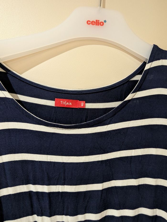 Robe tee shirt bleu marine et blanc - photo numéro 2