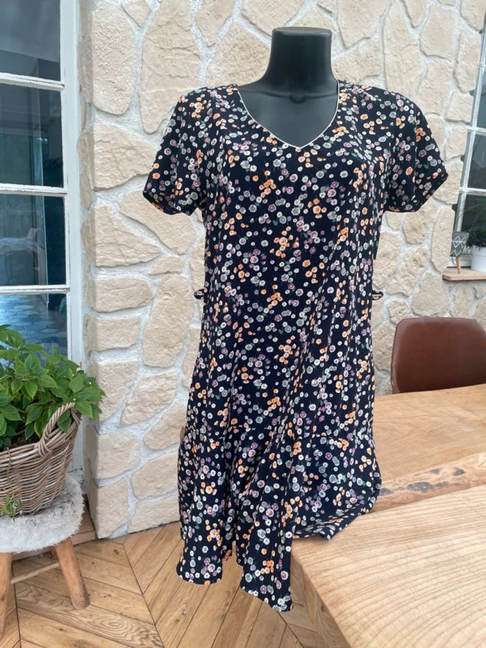 Robe bleu marine à fleurs Lila orange été taille L 40 by meg Paris - photo numéro 4