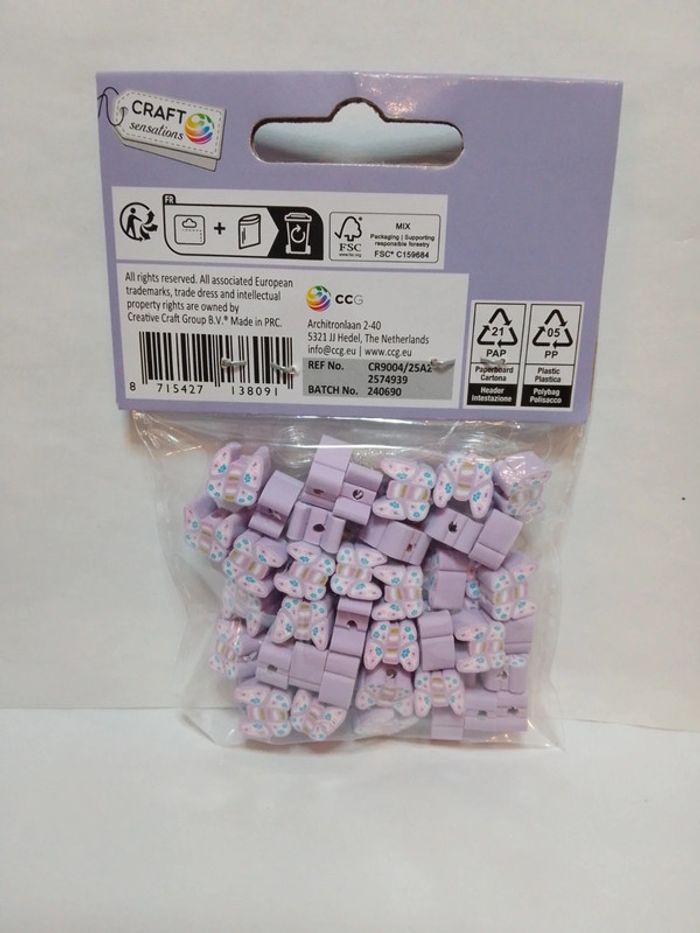 Perles de loisirs "Papillons" violets + fil - photo numéro 4