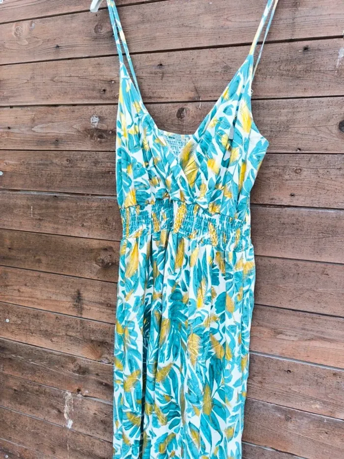 Robe longue imprimée tropicale verte et dorée été taille 40/42 - photo numéro 7