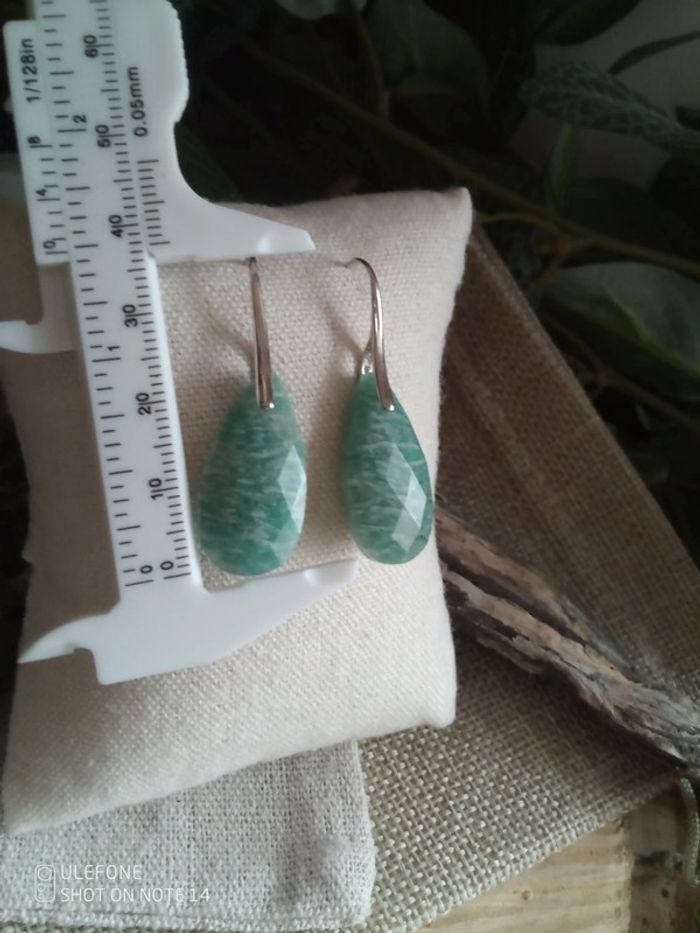 Boucles d'oreilles bohèmes pierres naturelles d'amazonite - photo numéro 3